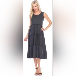 White Mark Gray Scoop Neck Tiered Ruffle Midi Dress SzS